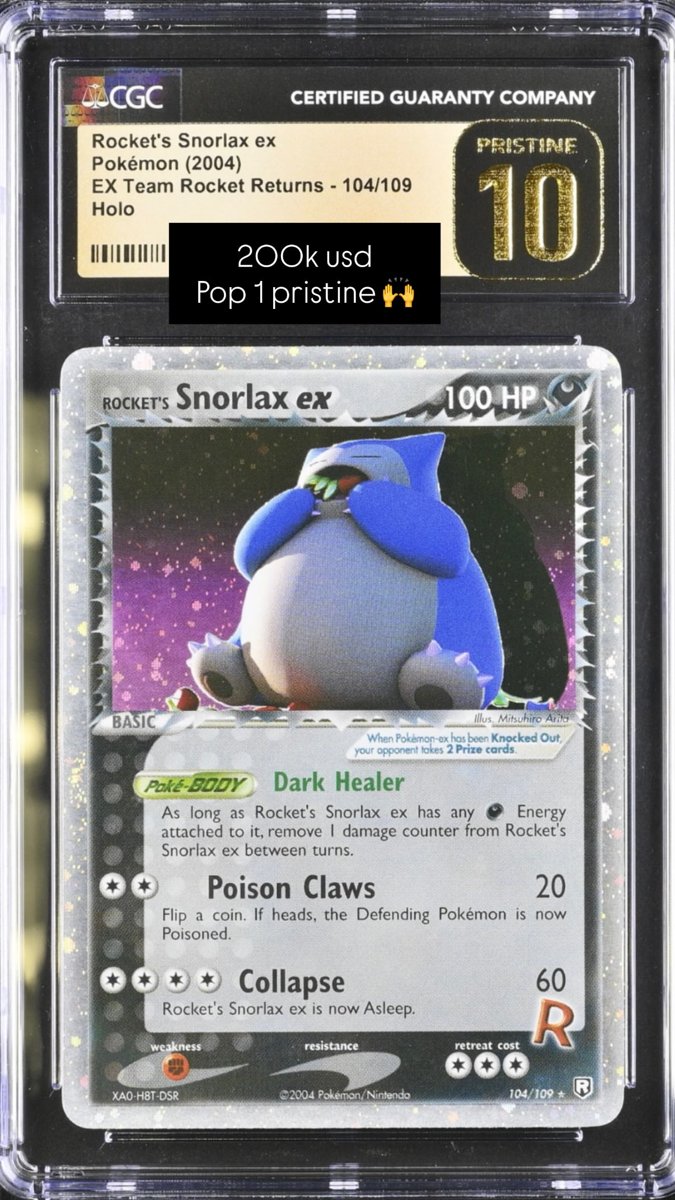Rocket's Snorlax ex CGC PRISTINE 10
