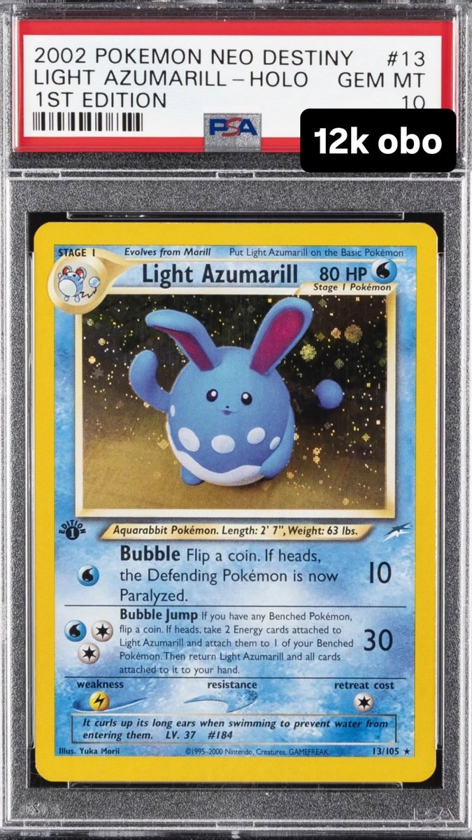 Light Azumarill PSA GEM MT 10