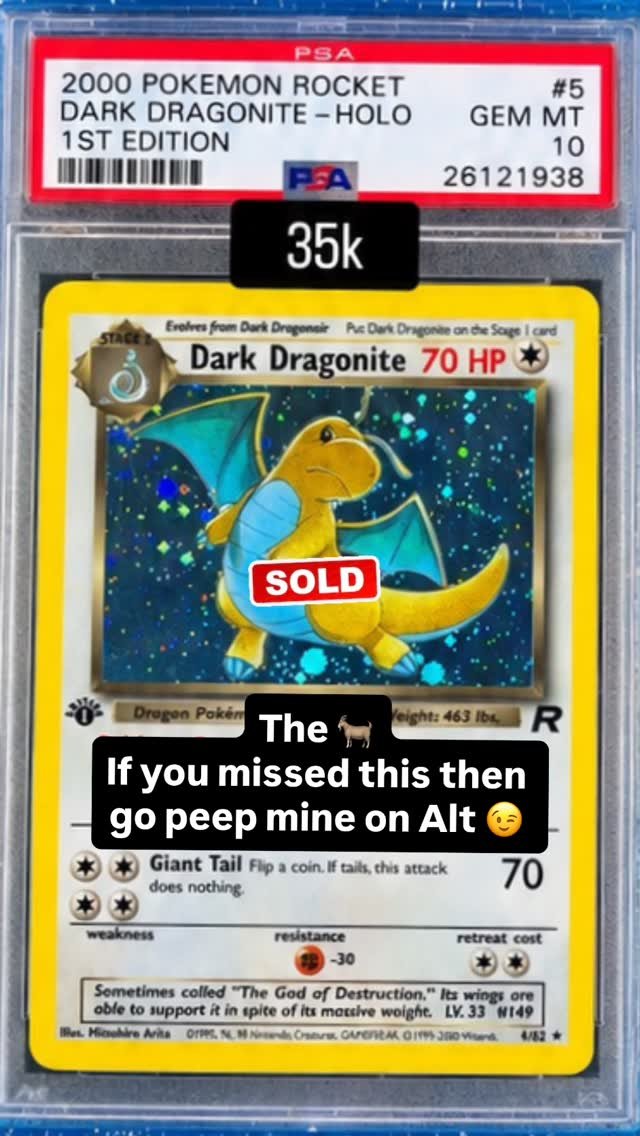 Dark Dragonite PSA GEM MT 10