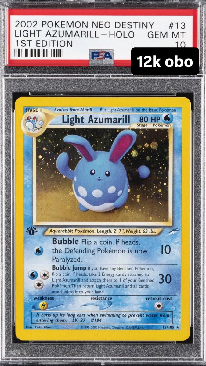 Light Azumarill PSA GEM MT 10