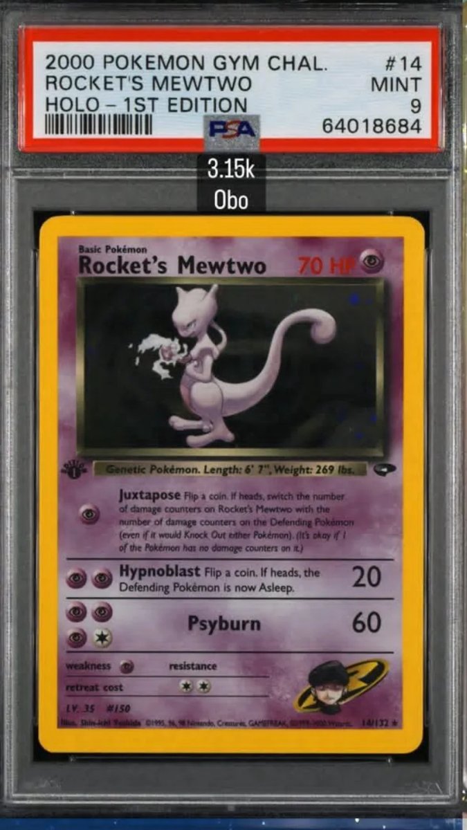 Rocket's Mewtwo PSA MINT 9